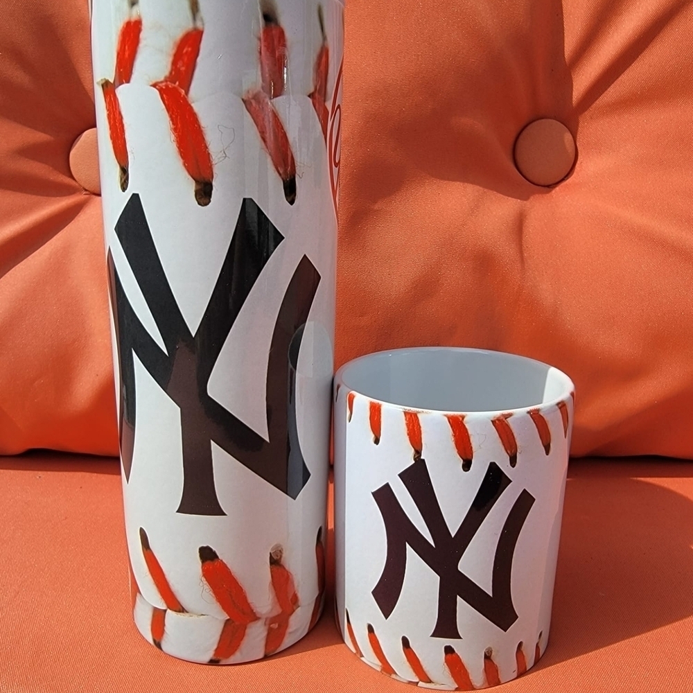 Baseball Stitch Tumbler and Mug Set with Black and Red Design